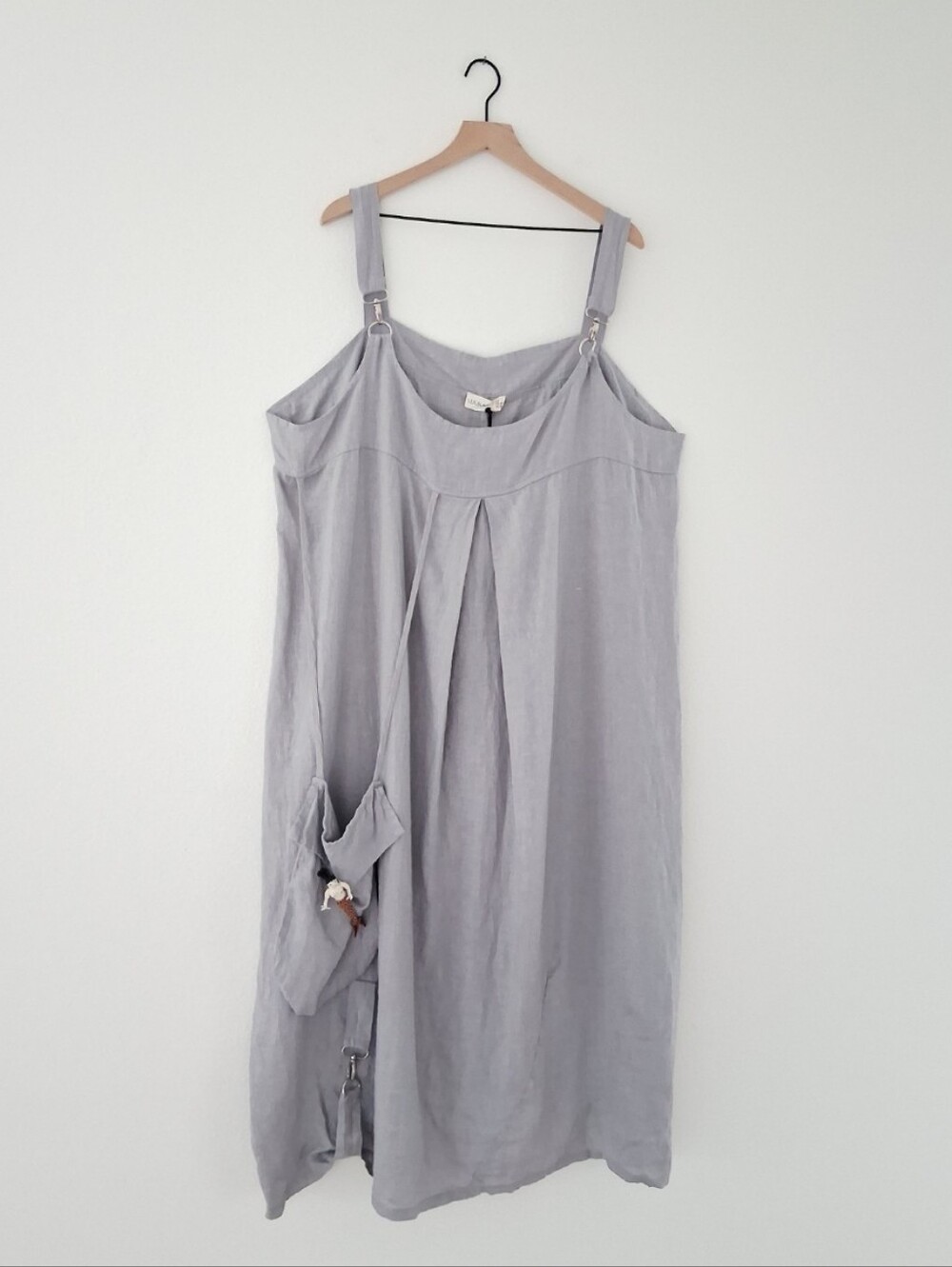 Luukaa 100% Linen Sleeveless Midi Dress Grey Lagenlook Artsy Avant-Garde Mermaid